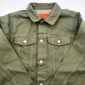 Levi's Boys Trucker Denim Jacket Olive‎ Green Cotton Full Button Large 12-13 YRA